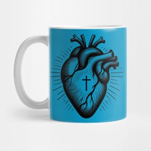 Christian Heart Minimalist Black Work Line Drawing Mug